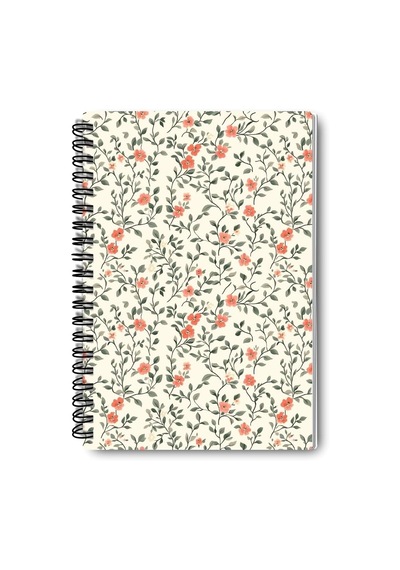 Mini Çiçekler Tasarım 4'lü Defter Seti - A5 Boyut, Tel Spiralli - Günlük, Ajanda, Okul Ve Anı Defteri A5, Çizgi