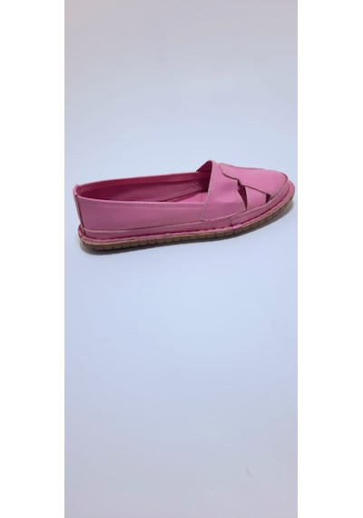 Kapar % 100 Hakiki Deri Pembe Renk Örgülü Babet Pembe