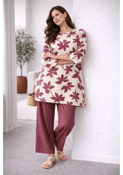Tenra Bürümcük Kumaş Alt Üst Kadın Takım Oversize-tesettüre Uygun Pembe