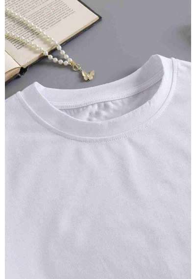 Merry See Pamuklu Yumuşak Dokulu Kısa Kol Bisiklet Yaka Bluz Crop Beyaz 001