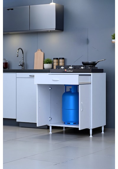 Eliusta Lumin Tüp Yuvalı 75 Cm Ankastre Ocak Altı Dolap 75x88x48 Cm Beyaz Dolap Çekmeceli Mutfak Organizeri Beyaz
