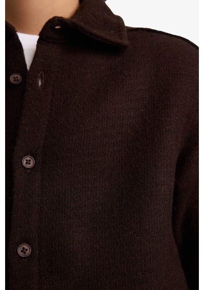 Defacto Erkek Çocuk Oversize Geniş Kalıp Polo Yaka Waffle Uzun Kollu Gömlek G3710a825cwbn540 Kahve-bn540