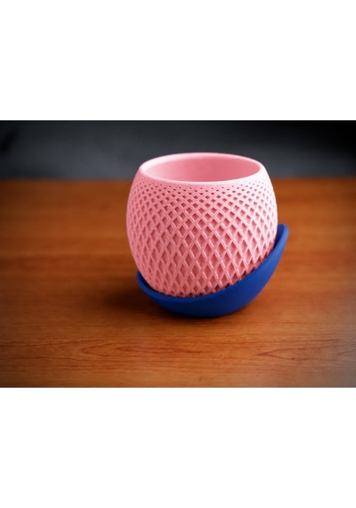 3d Baskı Küre Saksı - Kafes Dokulu İki Parçalı Dekoratif Saksı - Pembe-mavi