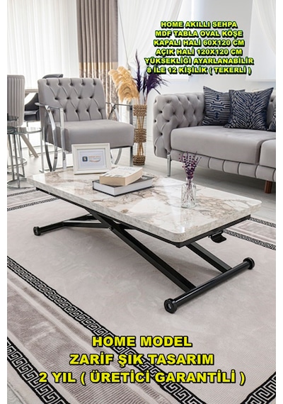 Home Üst Tabla Mdf Beyaz Mermer Oval Köşe Alt Ayak Siyah