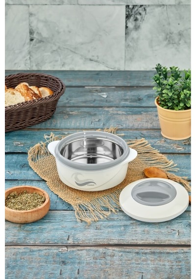 3149 Yemek Termosu - Sızdırmaz Kilitli Kapak Saklama Kabı Paslanmaz Çelik Sefertası 1000 Ml - Beyaz Beyaz