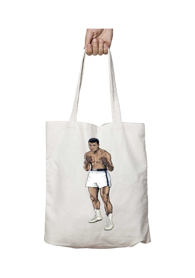 Art Hediye Muhammed Ali Boks İki Tarafı Kalıcı Baskılı Yıkanabilir Okul Plaj Omuz Bez Çantası Çok Renkli