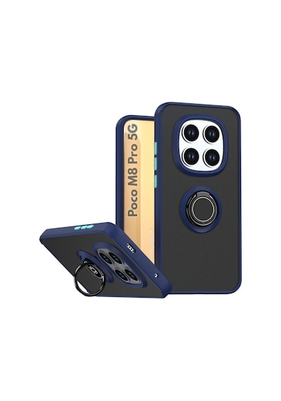 Poco M8 Pro 5g Uyumlu Kılıf Yüzüklü Standlı Extra Darbe Koruma Sert Silikon Kapak - Lacivert Lacivert