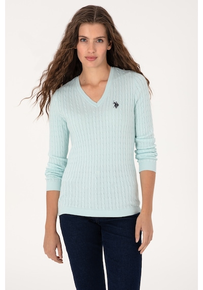 U.S. Polo Assn. Kadın Mint V Yaka Basic Kazak 50313625-VR253 U.S. Polo Assn. Kadın Mint V Yaka Basic Kazak 50313625-VR253