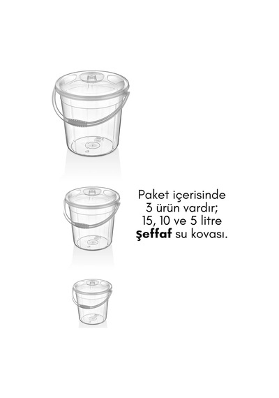 Bayev 3lü 15-10-5lt Kapaklı Su Kovası Şeffaf - Temizlik Bahçe Kovası Un Bakliyat Saklama Kutusu Diğer