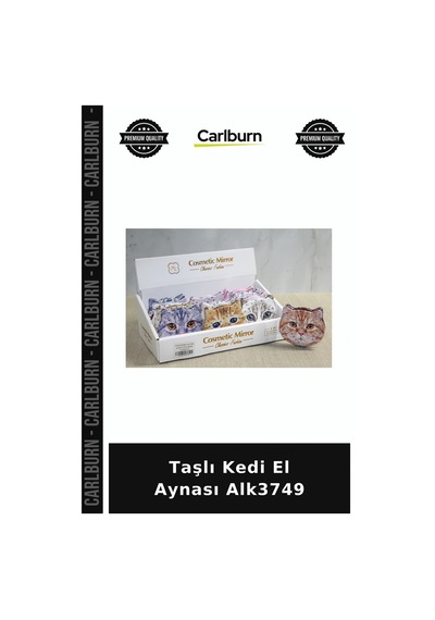 Özel Üretim Aksesuar Makyaj Taşlı Kedi El Aynası Alk3749