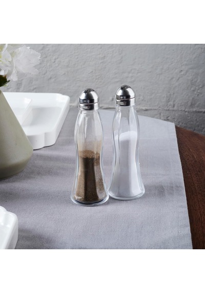 15334 2'li Cam Gövdeli Metal Krom Kapaklı Tuzluk Biberlik - Baharatlık Karabiberlik Seti - 50 Ml Diğer