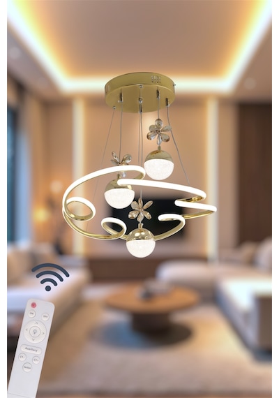 Ey Shop 3 Lü Toplu Cloud Model 3 Renk Kumandalı Beyaz&sarı&günışığı Led Avize Gold