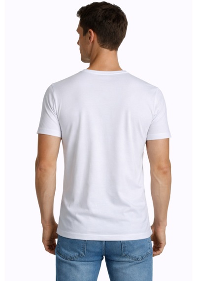 Çift Kaplan Erkek Elastanlı V Yaka T-shirt 0956 3'lü Beyaz