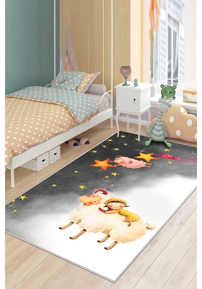 West Home Makinede Yıkanabilir Kaymaz Taban Leke Tutmaz Yıldız Desenli Bebek Ve Çocuk Halısı Oyun Matı Wh 514 Black Siyah