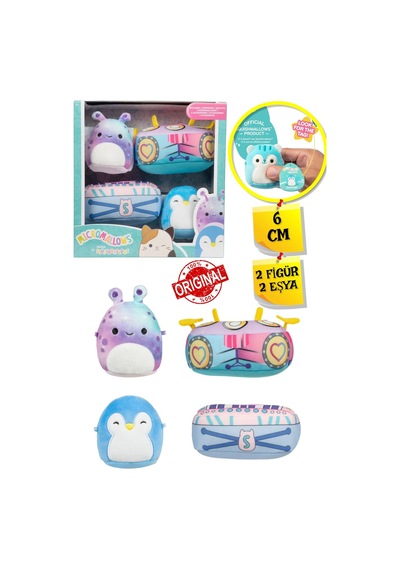 Micromallows Squishmallows Mini Yumuşak Peluş Oyuncak 2 Figür + 2 Aksesuar Figür Seti - 6 Cm - Mod-2 Çok Renkli