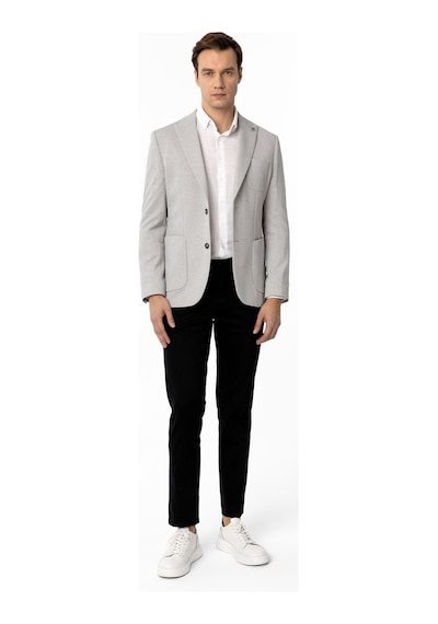 Süvari Gri Slim Fit Armürlü Sivri Yaka 6 Drop Ceket
