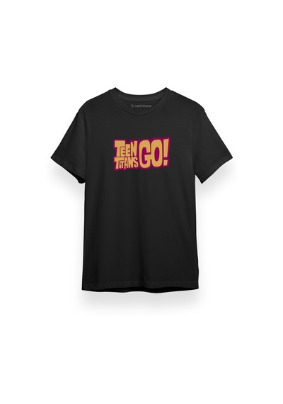 Teen Titans Go Yazı Siyah Kısa Kol Erkek Tshirt 001