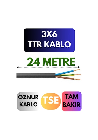 Öznur 3x6 Ttr Kablo Metre Seçenekli Siyah - 24 Metre
