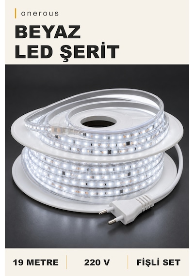 Onerous 19 M 220v Beyaz Led Şerit, Fişli, Yapışkanlı
