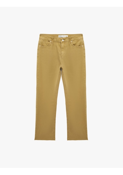 Koton Pamuklu Cepli Düğmeli İspanyol Paça Crop Jean Pantolon - Kick Flare Jeans Ada Çayı 6sal40051mw Açık Yeşil
