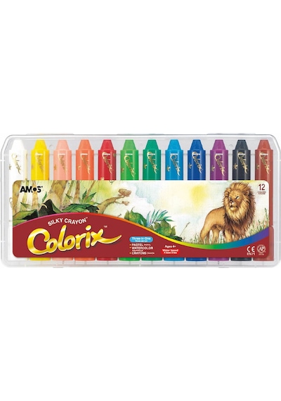 Amos Silky Crayon Colorix - Üçü Bir Arada Boya (MUM BOYA, PASTEL BOYA, SULUBOYA) - 12 Renk