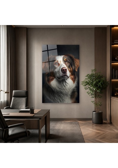 Sadık Köpek Portresi Çerçevesiz Cam Tablo