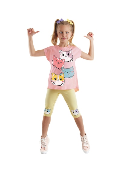 Denokids Kediler Kız Çocuk Tunik Tayt Takım Çok Renkli