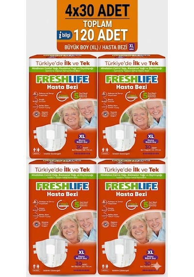 Freshlife Belbantlı Xlarge Ekstra Büyük Boy Hasta Bezi 120 Adet 4x30 Paket XL
