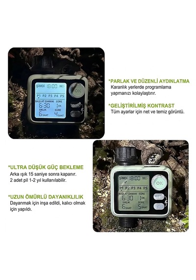 Otomatik Bahçe Sulama Zamanlayıcısı - 5 Programlı Lcd Ekranlı Akıllı Sulama Sistemi Ipx5 Su Geçirmez