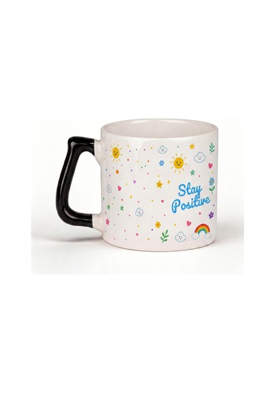 Good Vibe-stay Positive Yazılı Desenli Kupa Bardak - Komik Tasarım Baskılı Seramik Hediye Kupa Bardak Çok Renkli