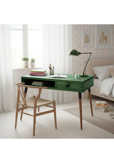 Mobenta Neo Desk: Masif Çalışma Masası 1 Çekmece Ve 1 Laptop Bölmesi - 120x60 Ye Yeşil