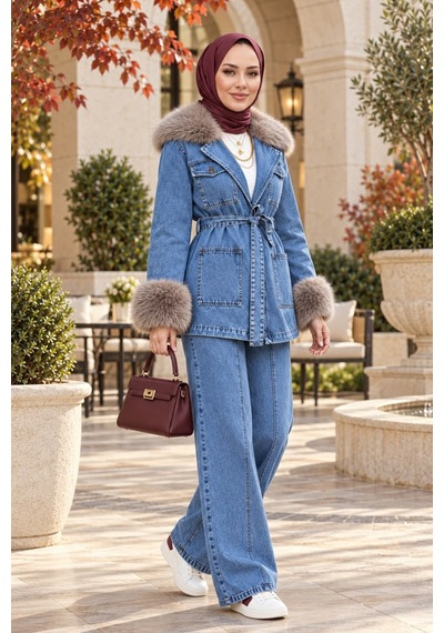 Hb Harma Time Butik Kadın Kürk Detaylı Kuşaklı Cepli Açık Kot Mavi Tunik Pantolon İkili Takım Açık Mavi Açık Mavi Hb Harma Time Butik Kadın Kürk Detaylı Kuşaklı Cepli Açık Kot Mavi Tunik Pantolon İkili Takım Açık Mavi Açık Mavi