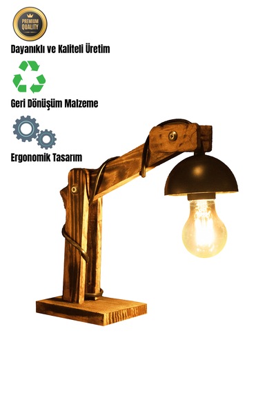 Celestia Home Otantik İskandinav Model Modern Ahşap Avize Masa Lambası Abajur Ahşap