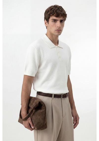 Antioch Dokulu Polo Yaka Triko Erkek T-shirt Ekru