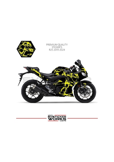Yamaha R25 2019-2024 Kaplama Sticker Şimşek Yıldırım Motor Kaplama Modeli Hazır Kit 2019 / 2023 Uyumlu Sarı