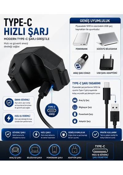 Kenly 20 Db Usb Şarjlı Bisiklet Kornası Alarm Zili Anti Hırsızlık Elektrikli Korna Scooter Uyumlu Siyah