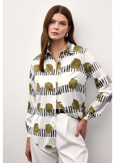 Sateen Desenli Klasik Gömlek - Haki-137020 haki