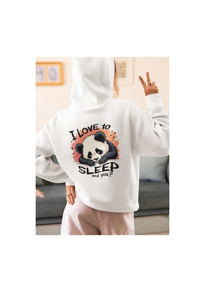 Stil X Sevimli Pandalar Baskılı Kadın Sweatshirt Beyaz-9