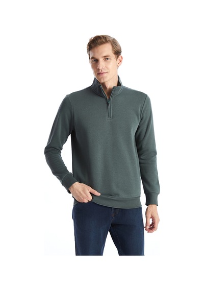Lcwaıkıkı Classic Yeşil Dik Yaka Uzun Kollu Erkek Kalın Sweatshirt