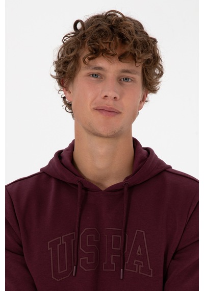 U.S. Polo Assn. Erkek Regular Fit Kapüşonlu Koyu Bordo Basic Sweatshirt 50315663-VR177