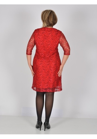 Nidya Moda Büyük Beden Midi Kolelbise-4009Bdk Kırmızı