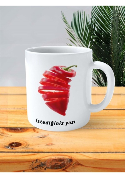 Kırmızı Biber Baskılı Kupa Bardak Kişiye Özel Model 4 Çok Renkli