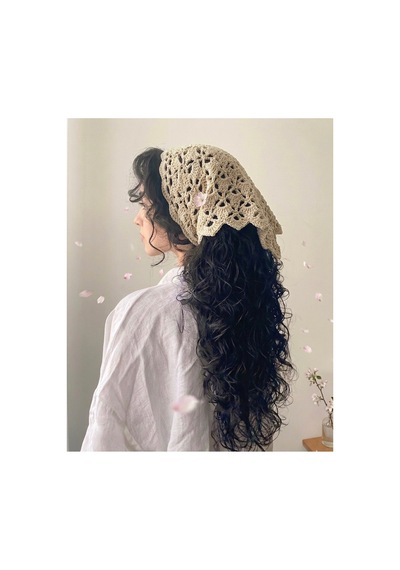 Krem Renkli Örgü Bandana, El Örüsü Bandana Krem Krem