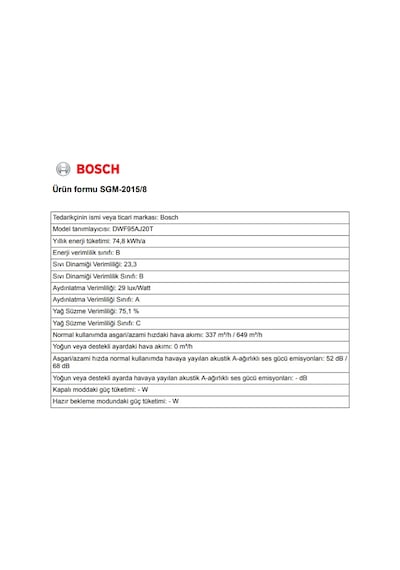 Bosch DWF95AJ20T Duvar Tipi Davlumbaz