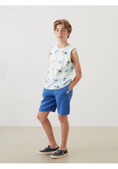 Lc Waikiki Lcw Kids Mavi Beli Lastikli Erkek Çocuk Şort Mıd Blue