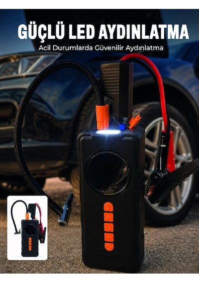 10000mah Şarjlı Araç Kompresörü Akü Takviye Cihazı Powerbank Özellikli Dijital Lastik Şişirme Pompas 1