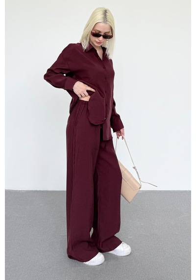 Madmext Bordo Basic Kadın Gömlek Pantolon İkili Takım Mg2352 Bordo