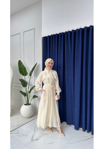 Tensel Kumaş Astarlı Fırfır Detaylı Kuşaklı Tesettür Elbise Mavi Siyah Pembe Yağ Yeşili Beyaz Acı Kahve Açık Sarı Tensel Kumaş Astarlı Fırfır Detaylı Kuşaklı Tesettür Elbise Mavi Siyah Pembe Yağ Yeşili Beyaz Acı Kahve Açık Sarı