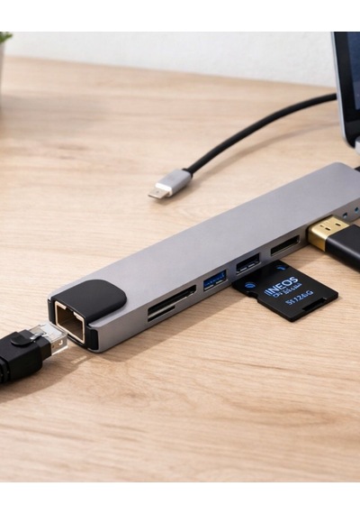 Çok Fonksiyonlu Type C Hub Usb Hdmı Ethernet Kart Okuyucu Çok Renkli