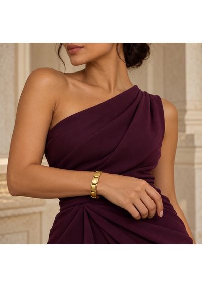 Golden Route Dikdörtgen Baklalı Altın Rengi Kadın Bileklik Modern Saat Kordonu Tasarım - 18 Cm Renkli
